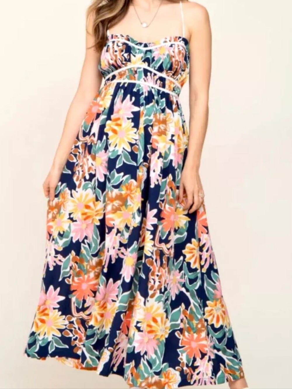Lush Navy Multi Floral Bohemian Laced Back Maxi Dress NWT Size Medium